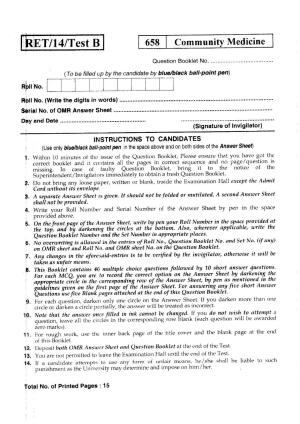 BHU RET Community Medicine 2014 Question Paper