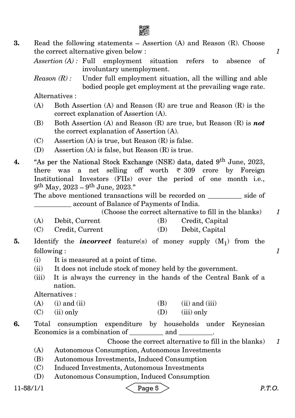 CBSE Class 12 58-1-1 Economics 2024 Question Paper - Page 5
