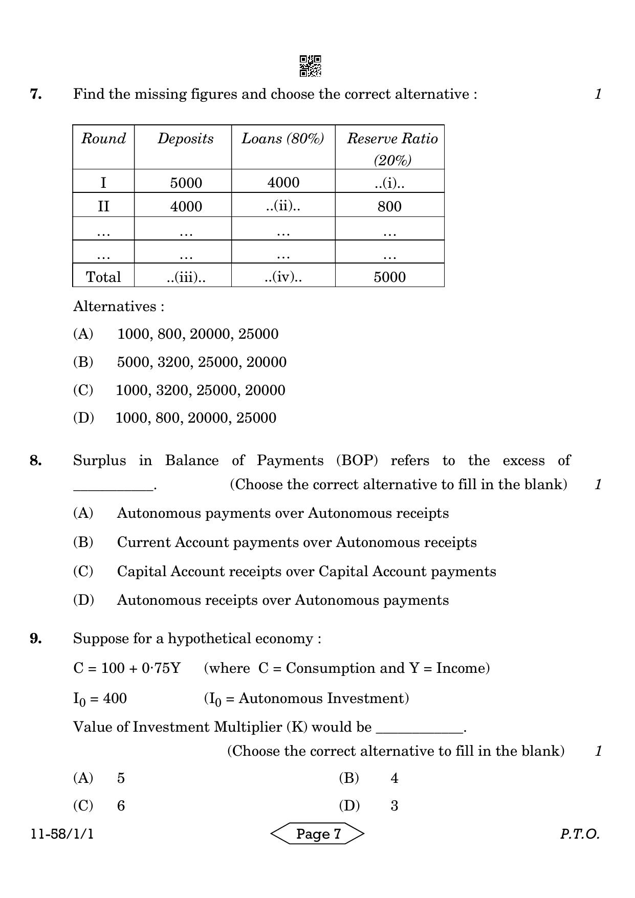 CBSE Class 12 58-1-1 Economics 2024 Question Paper - Page 7