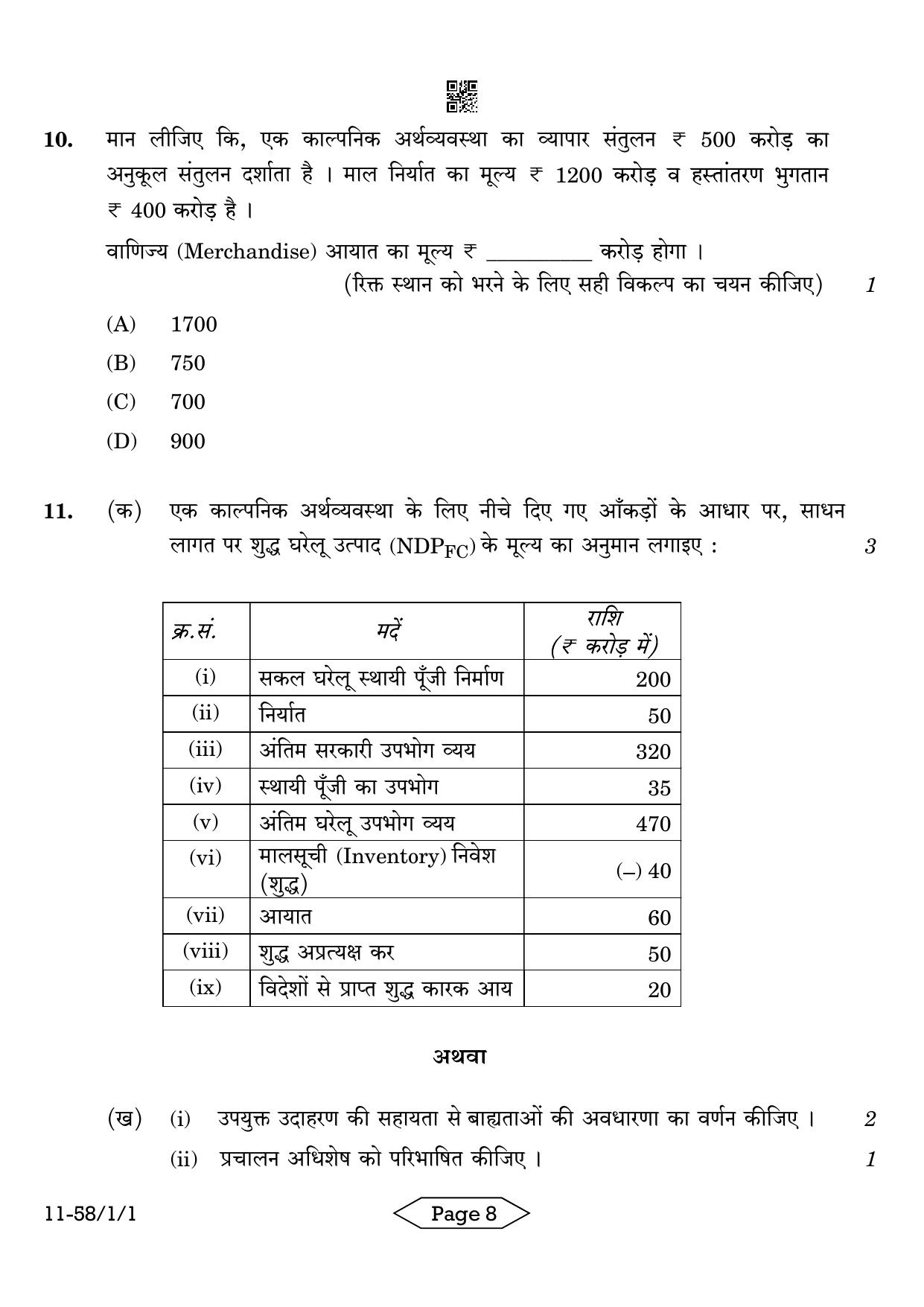 CBSE Class 12 58-1-1 Economics 2024 Question Paper - Page 8
