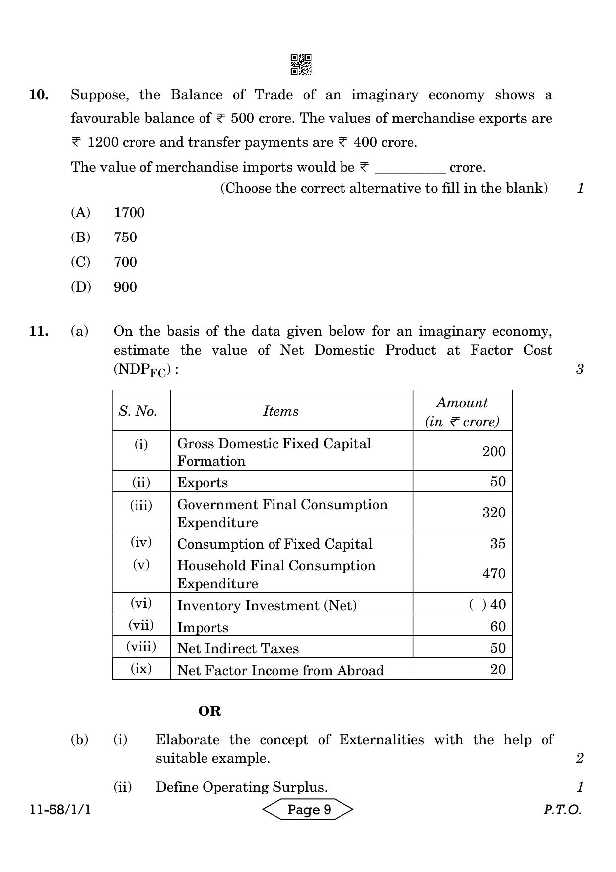 CBSE Class 12 58-1-1 Economics 2024 Question Paper - Page 9