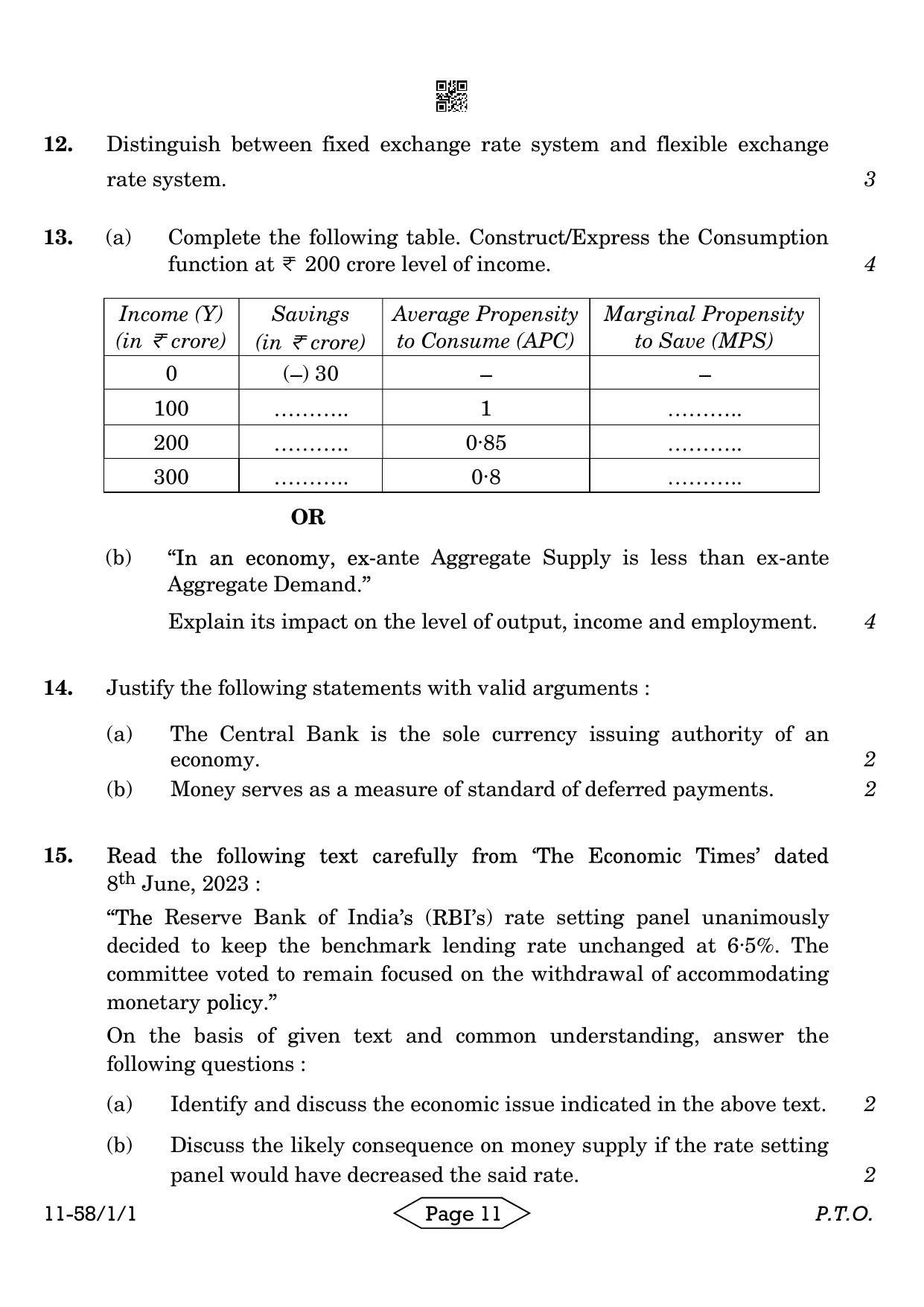 CBSE Class 12 58-1-1 Economics 2024 Question Paper - Page 11