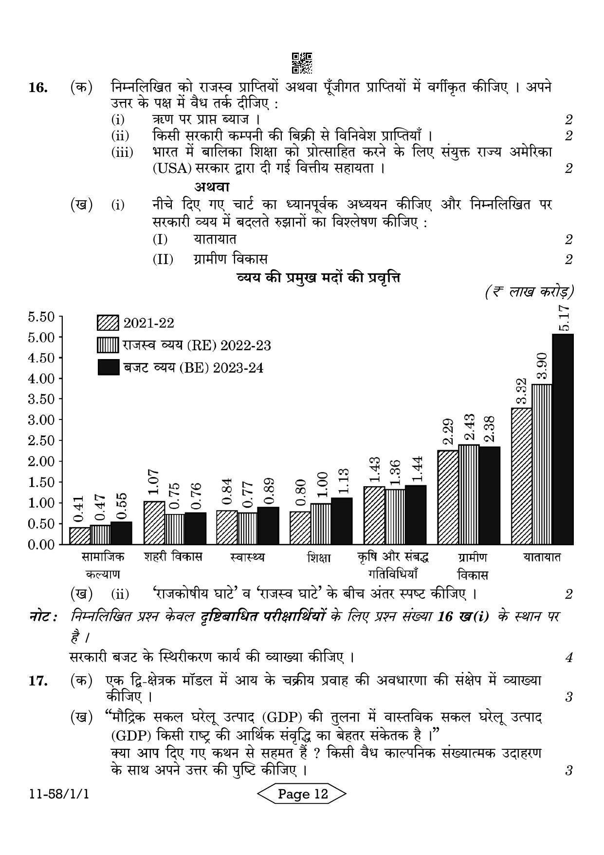 CBSE Class 12 58-1-1 Economics 2024 Question Paper - Page 12