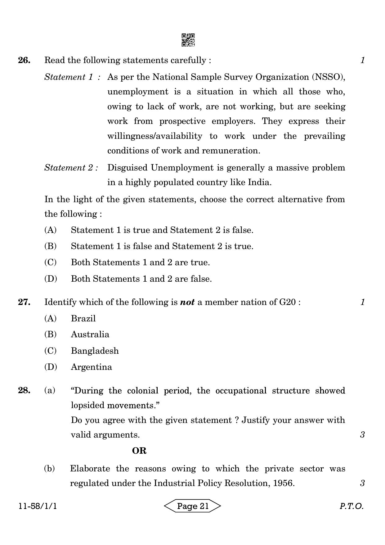 CBSE Class 12 58-1-1 Economics 2024 Question Paper - Page 21