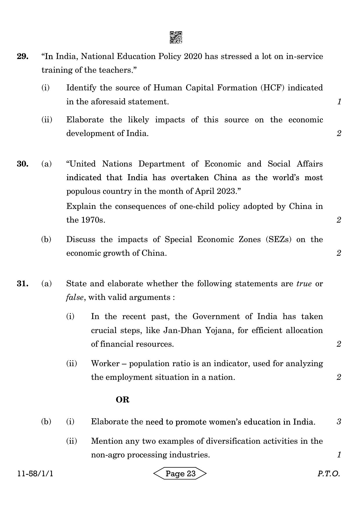 CBSE Class 12 58-1-1 Economics 2024 Question Paper - Page 23