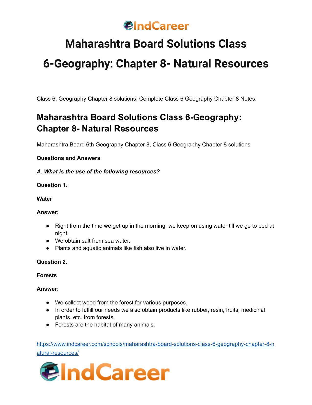 Maharashtra Board Solutions Class 6-Geography: Chapter 8- Natural Resources - Page 2