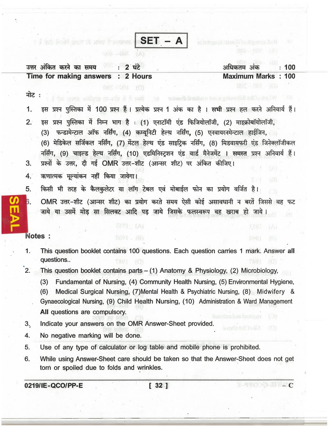 CG Post Basic B.Sc Nursing 2019 Question Paper - Page 32