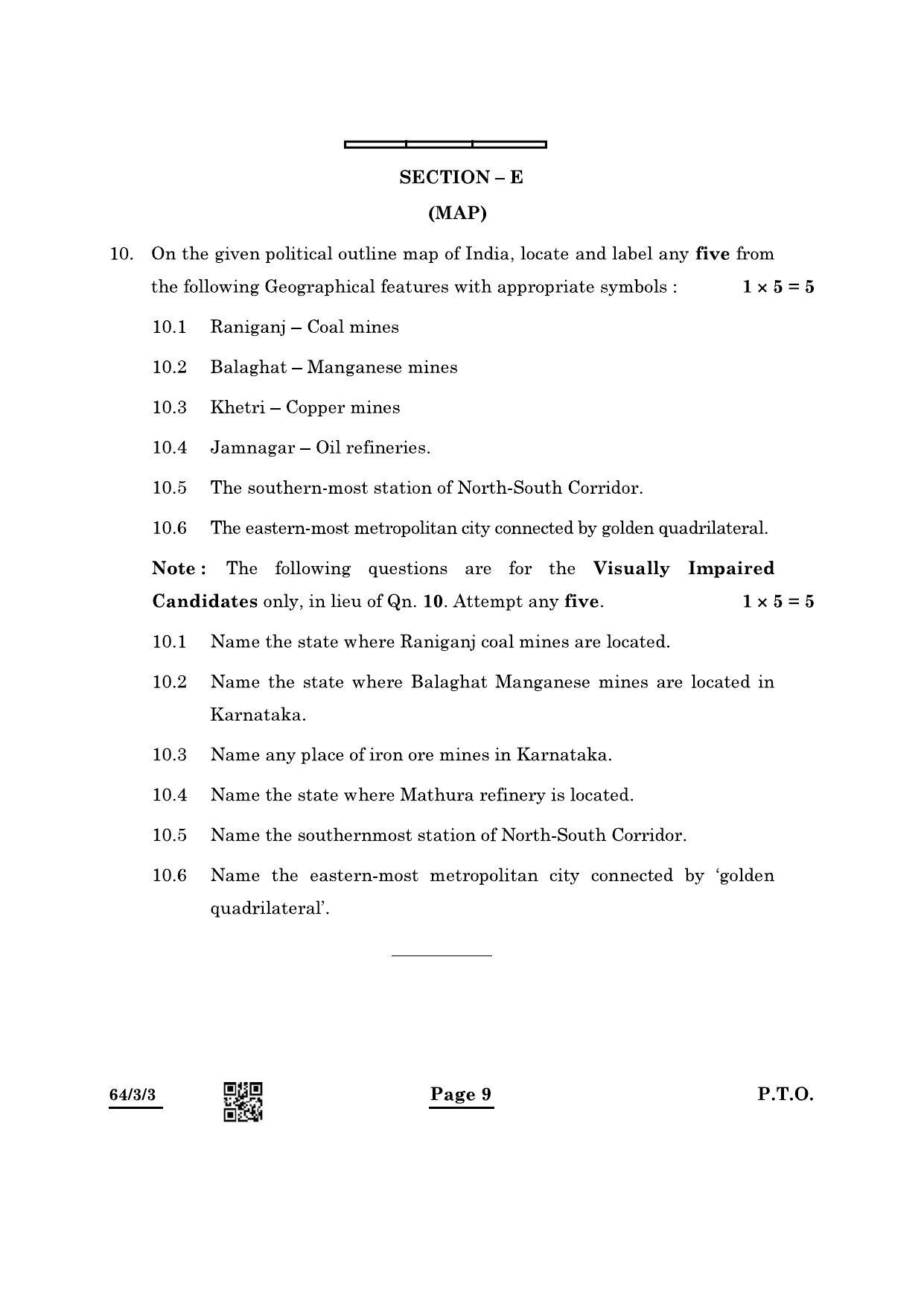 CBSE Class 12 64-3-3 Geography 2022 Question Paper - Page 9