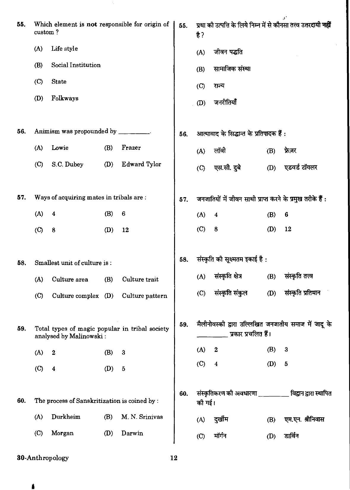 URATPG Anthropology Sample Question Paper 2018 - Page 11