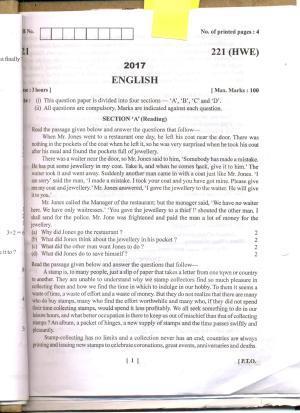 UBSE Class 10 English 2017 Question Paper