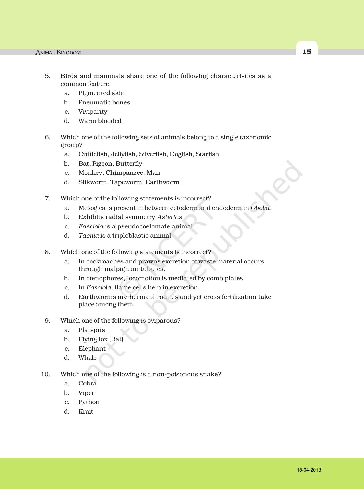NCERT Exemplar Book for Class 11 Biology: Chapter 4 Animal Kingdom - Page 2