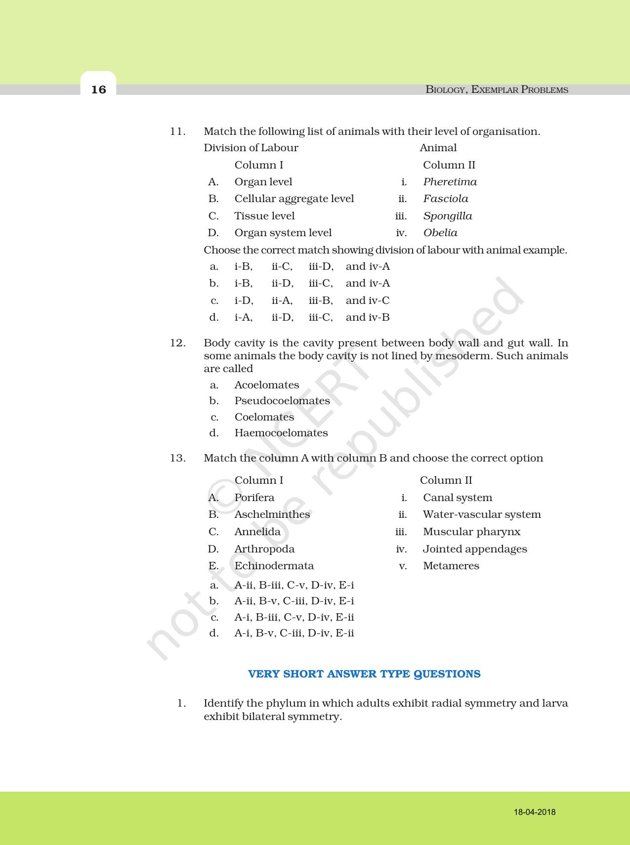 NCERT Exemplar Book for Class 11 Biology: Chapter 4 Animal Kingdom - Page 3