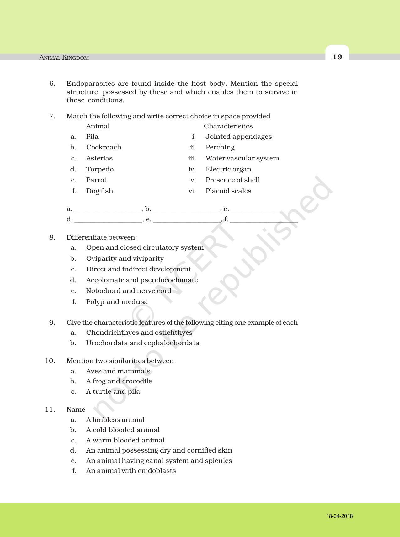 NCERT Exemplar Book for Class 11 Biology: Chapter 4 Animal Kingdom - Page 6