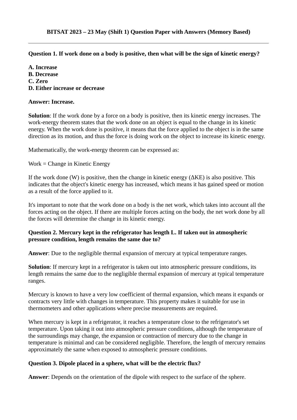 BITSAT Shift 1 (23 May, 2023) Question Paper 2023 Question Paper - Page 1