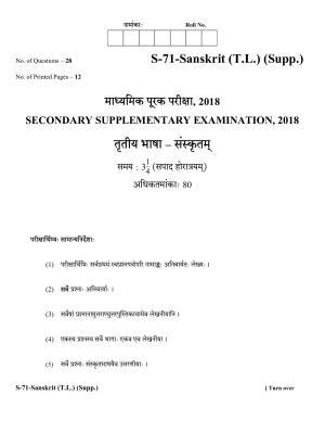 RBSE Class 10 Sanskrit (T.L.) Supplementary 2018 Question Paper