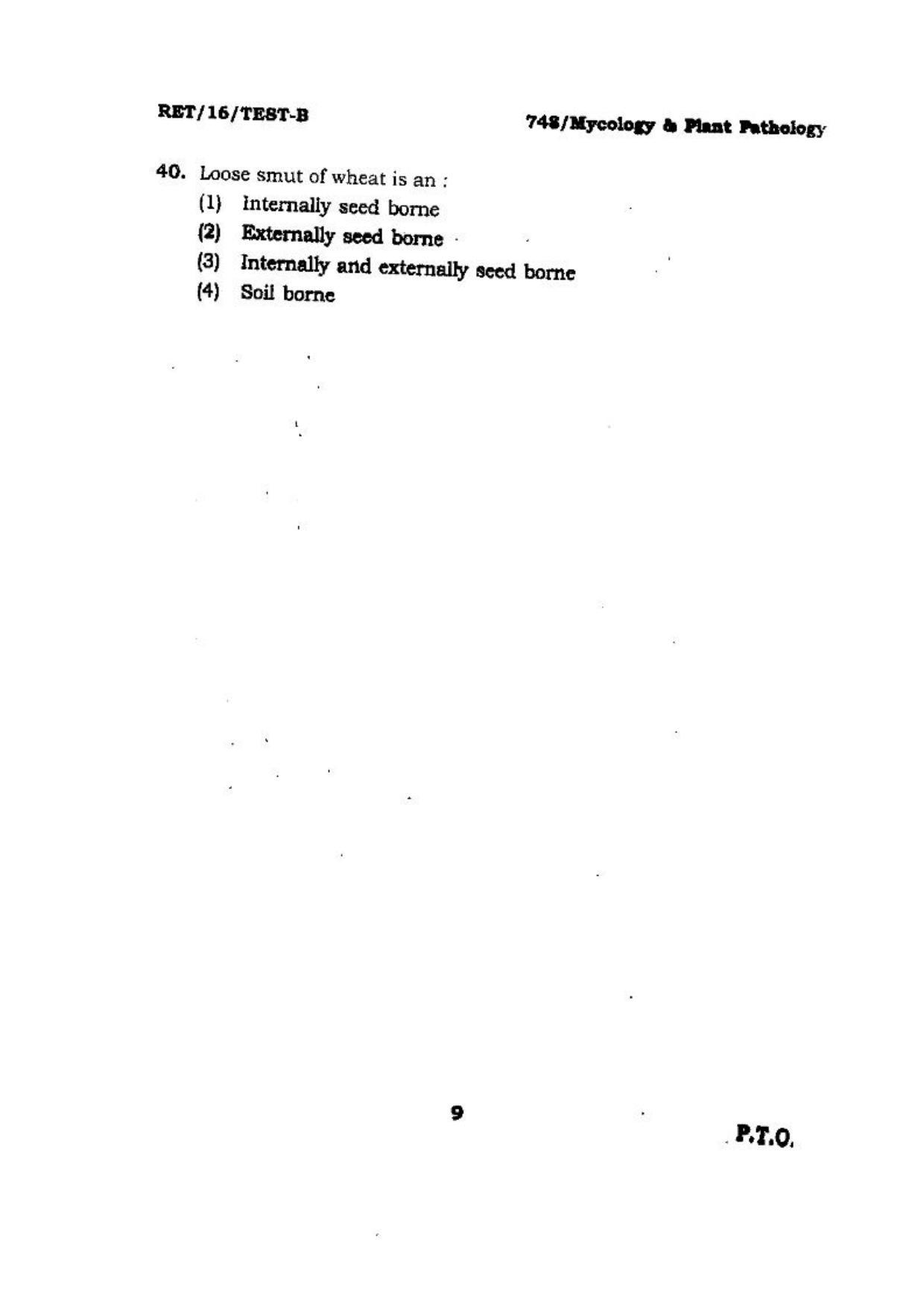 BHU RET (Agriculture) Mycology & Plant Pathology 2016 Question Paper - Page 9