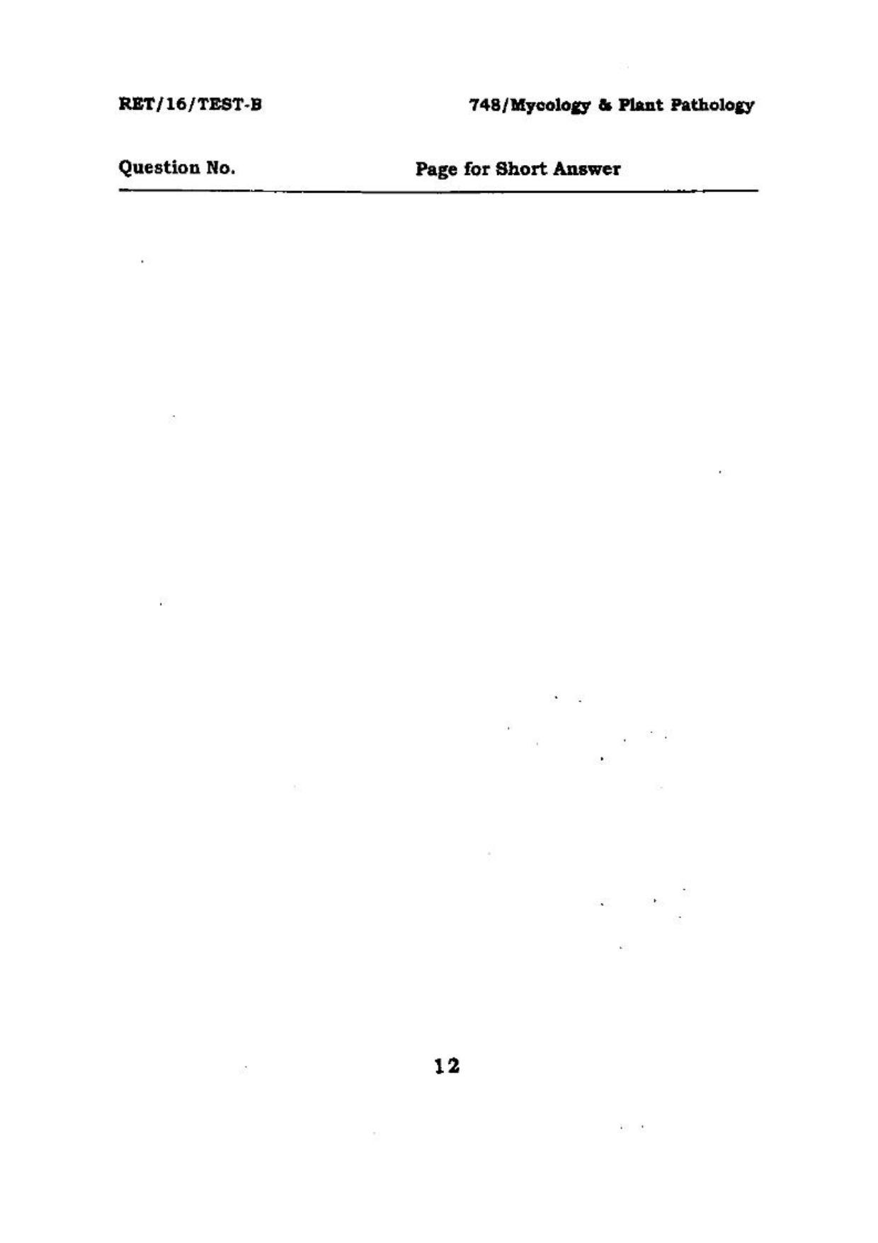 BHU RET (Agriculture) Mycology & Plant Pathology 2016 Question Paper - Page 12