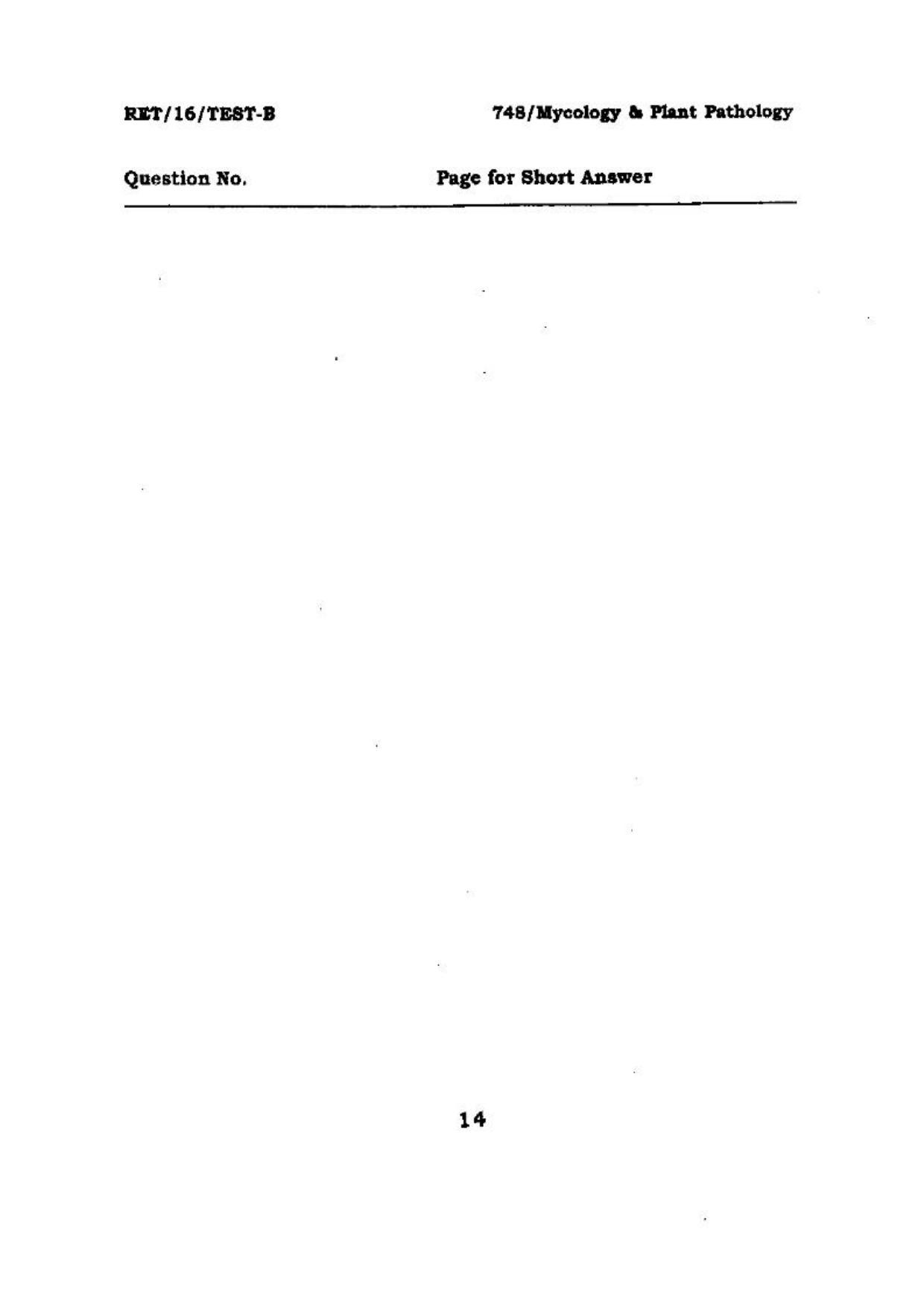 BHU RET (Agriculture) Mycology & Plant Pathology 2016 Question Paper - Page 14