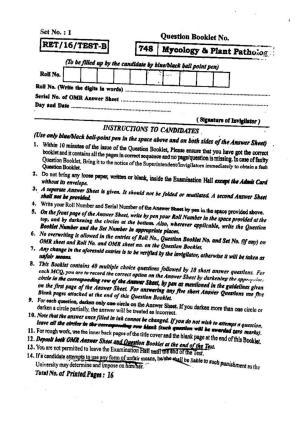 BHU RET (Agriculture) Mycology & Plant Pathology 2016 Question Paper