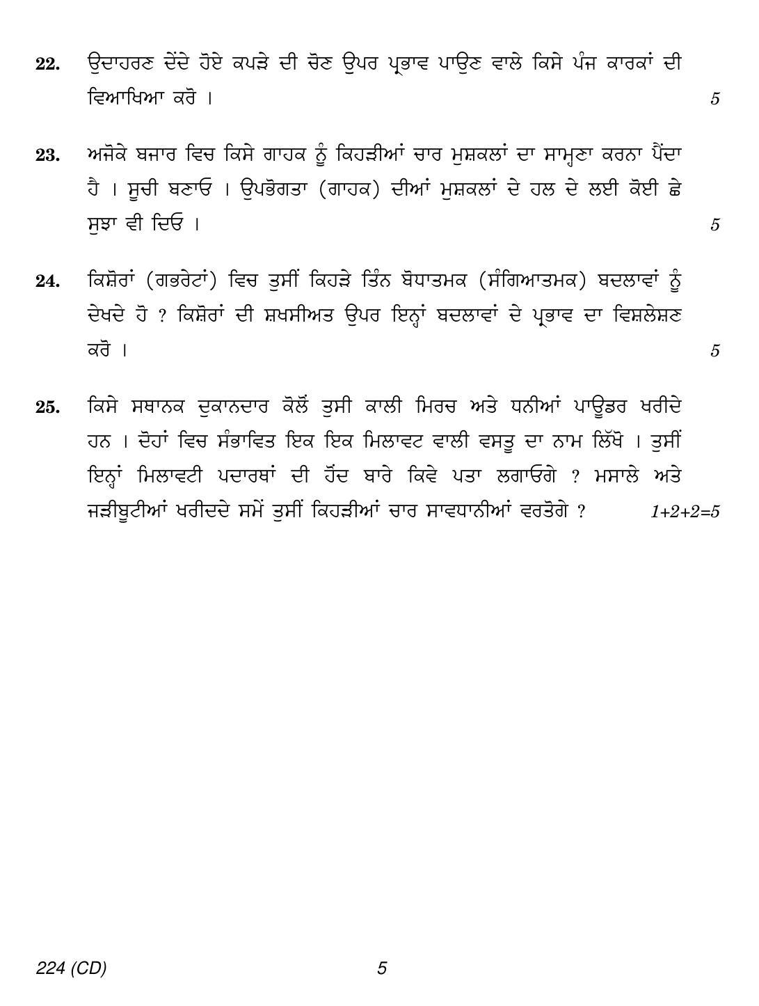 CBSE Class 12 224 (Home Science Punjabi CD) 2018 Question Paper - Page 5