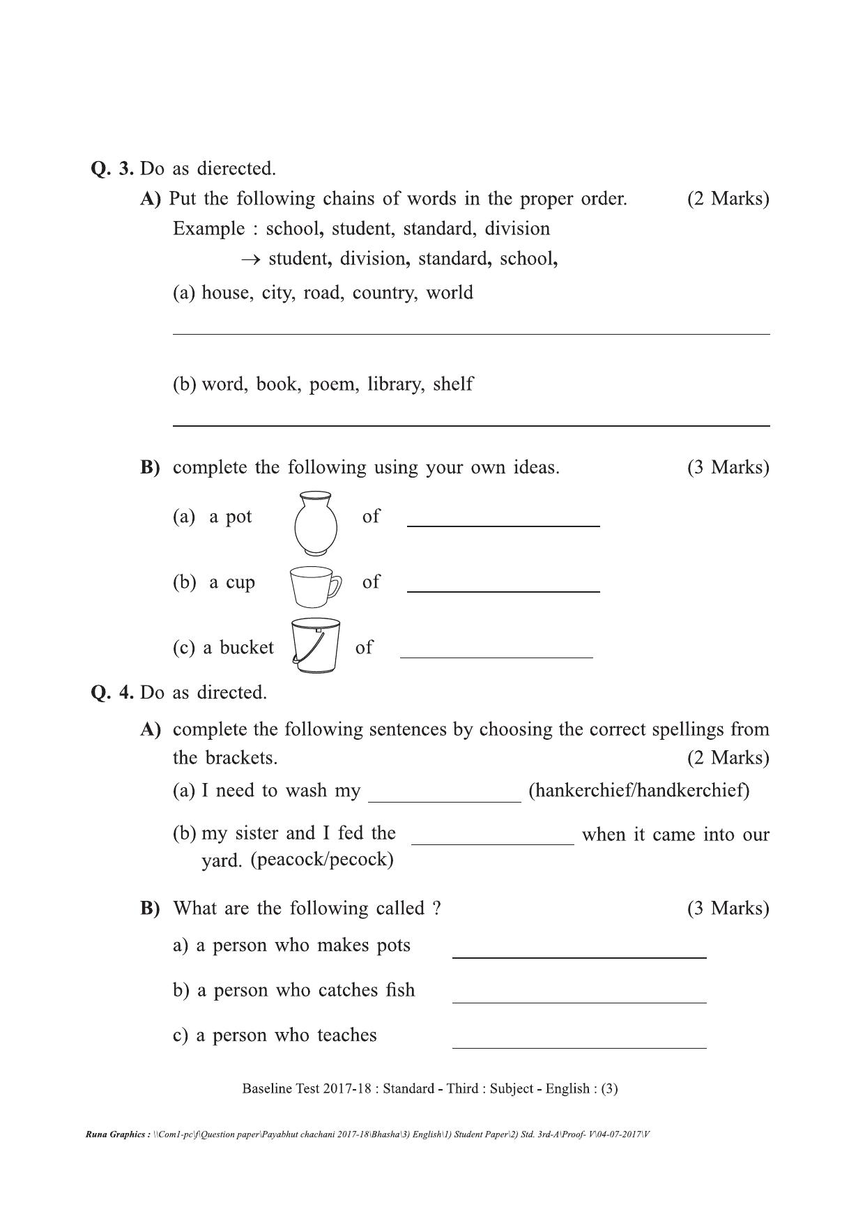 Maharashtra Board Class 3 English इंग्रजी Set A (संच-अ) Question Bank - Page 3