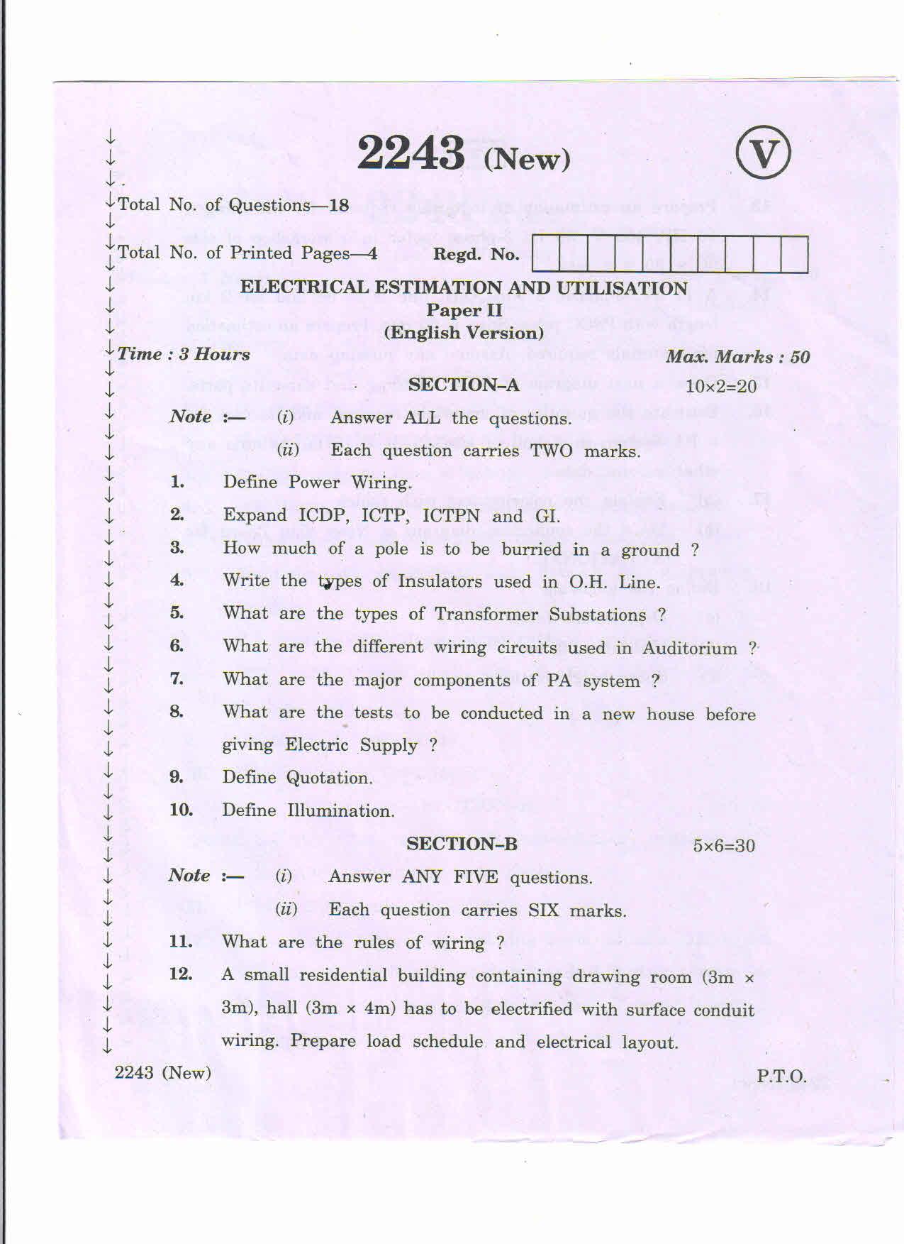 AP Inter 2nd Year Electrical Estimation Utilisation-II (new) March-2020-Vocational Question Pape - Page 1