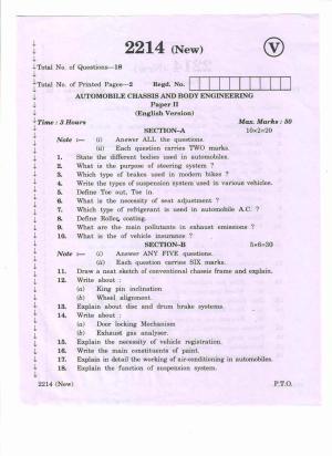 AP Inter 2nd Year Vocational Question Paper March - 2020  - Automobile Chassis Body Engineering - II (new)