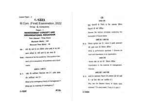 Sarguja University Question Paper - 2022 :   M.Com. (Final) Management Concept And Organisational Behaviour Paper I