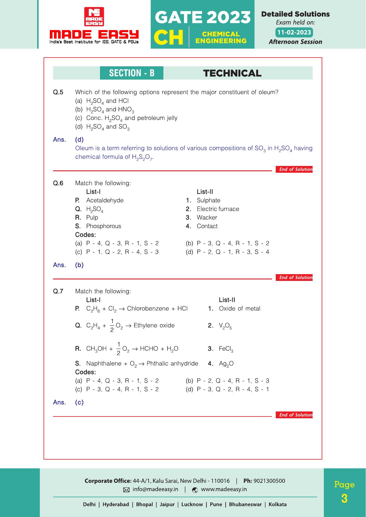 GATE 2023 Chemical Engineering (CH) Question Paper (Made Easy) - Page 5