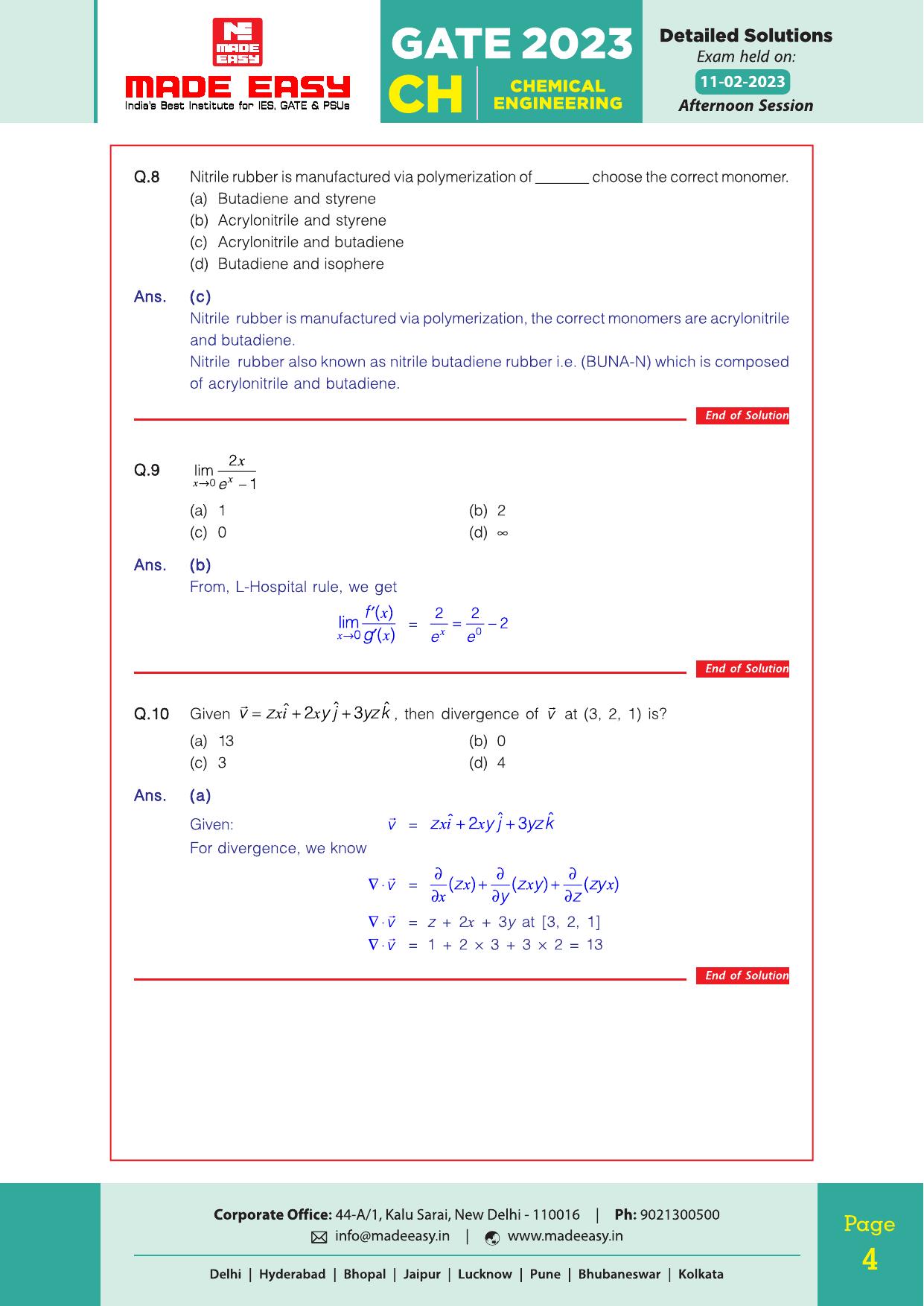GATE 2023 Chemical Engineering (CH) Question Paper (Made Easy) - Page 6