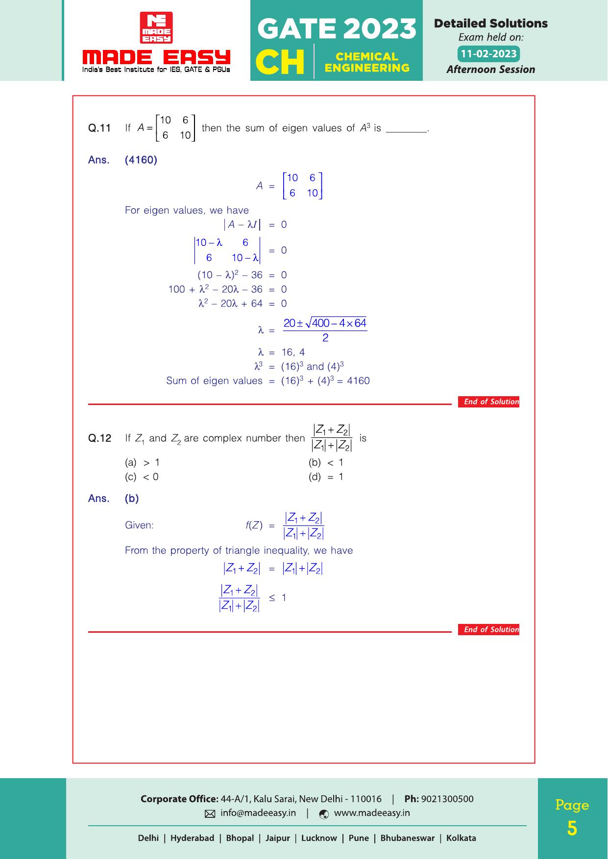 GATE 2023 Chemical Engineering (CH) Question Paper (Made Easy) - Page 8