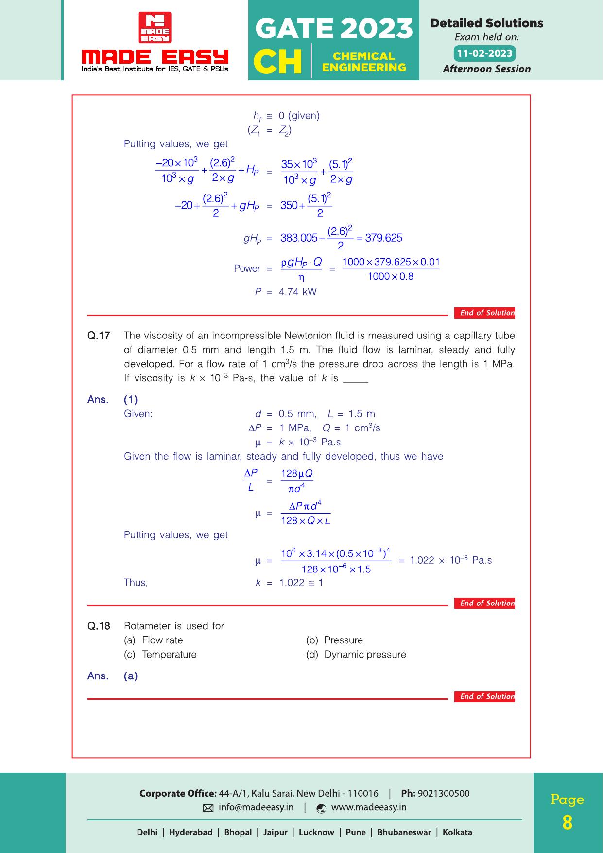 GATE 2023 Chemical Engineering (CH) Question Paper (Made Easy) - Page 12