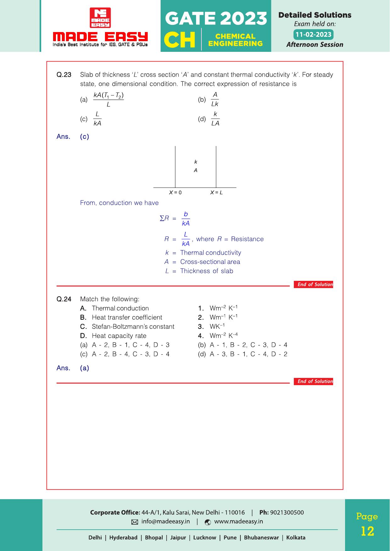 GATE 2023 Chemical Engineering (CH) Question Paper (Made Easy) - Page 17