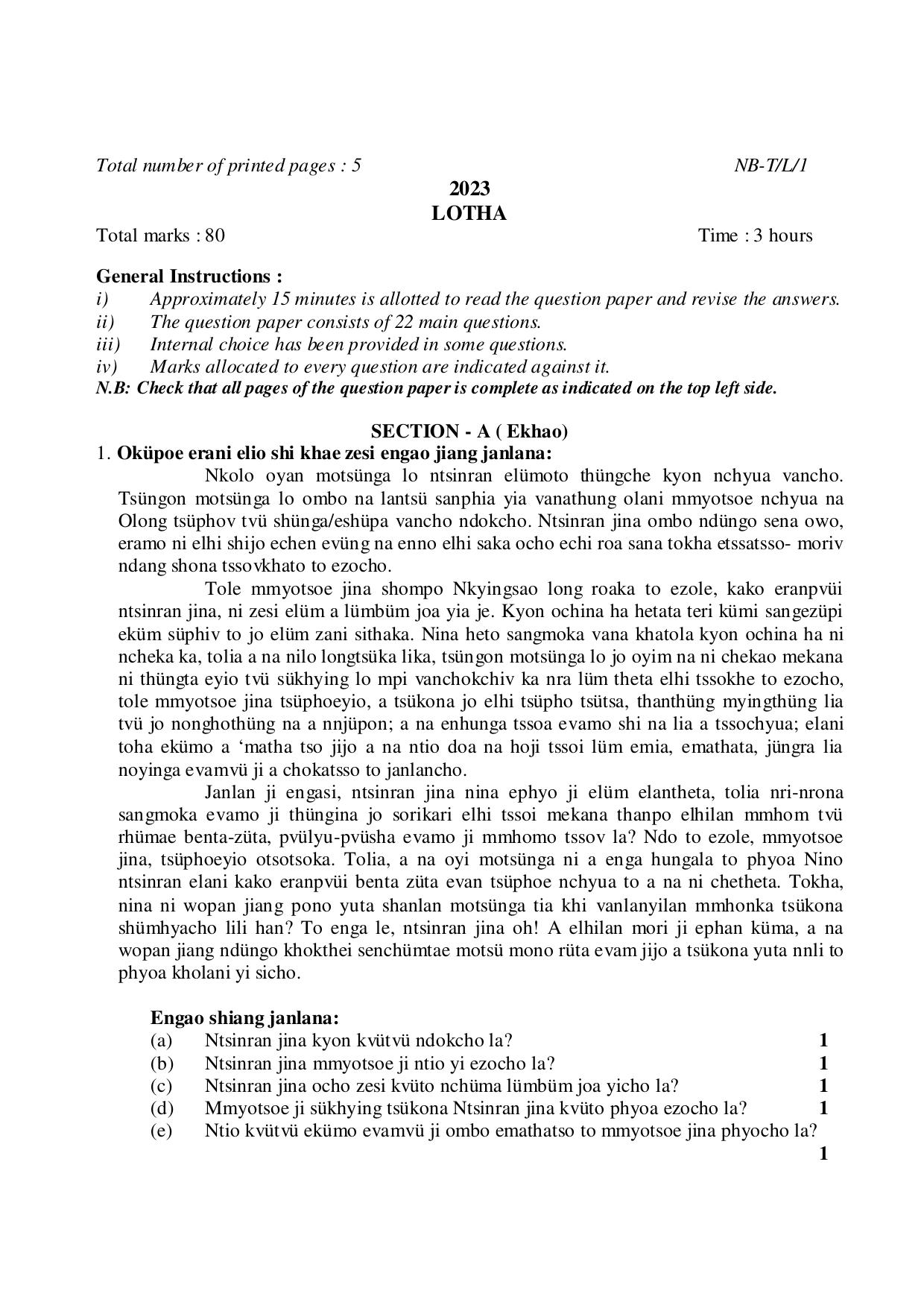 Nagaland Board NBSE Class 10 /  HSLC 2023 Question Paper (All Subjects) - Page 27
