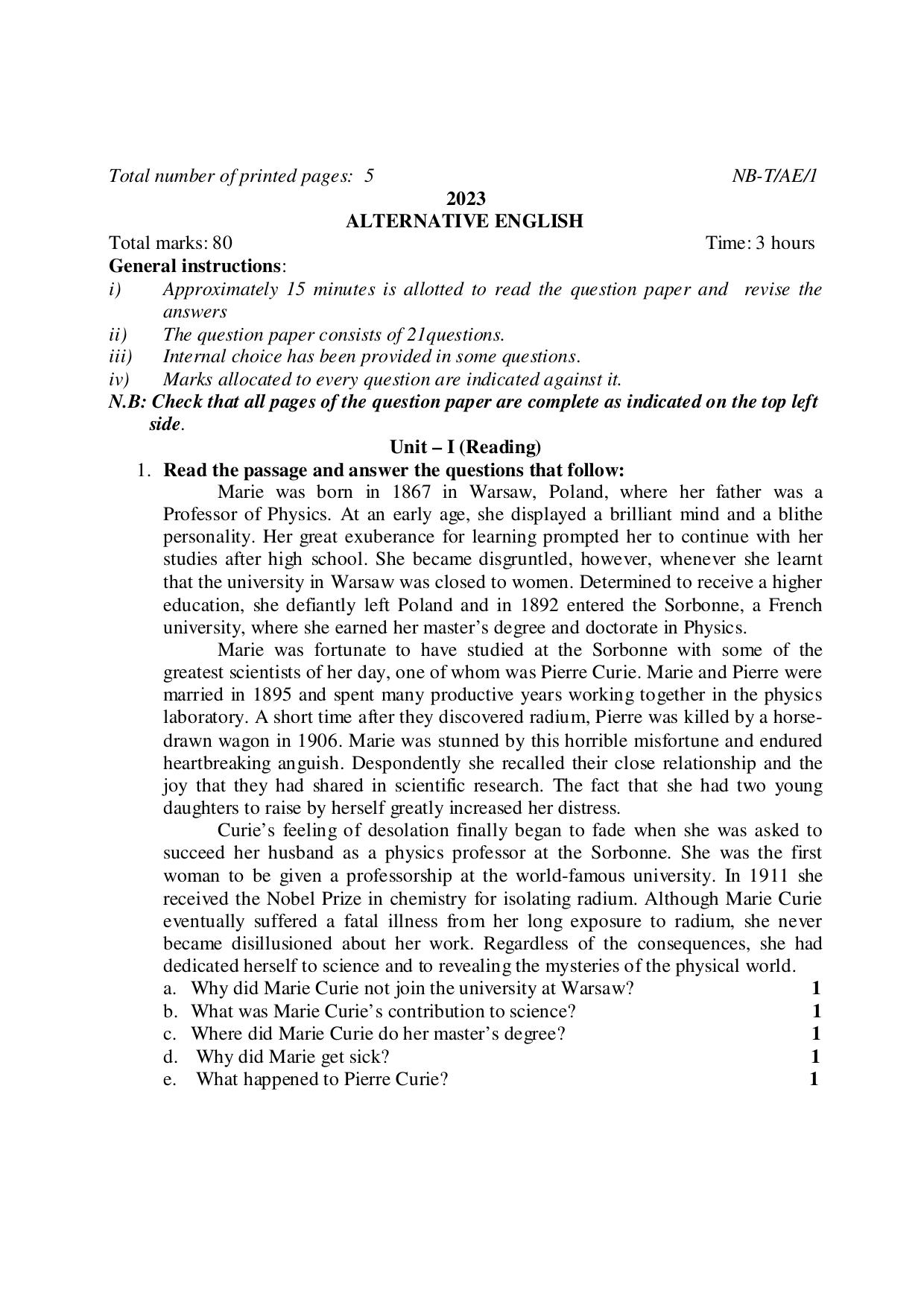 Nagaland Board NBSE Class 10 /  HSLC 2023 Question Paper (All Subjects) - Page 43