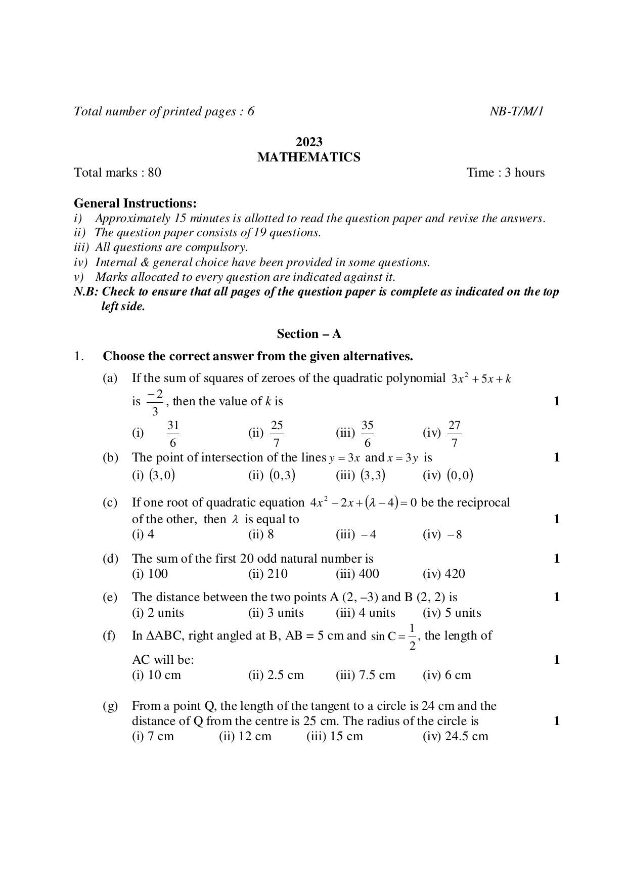 Nagaland Board NBSE Class 10 /  HSLC 2023 Question Paper (All Subjects) - Page 53