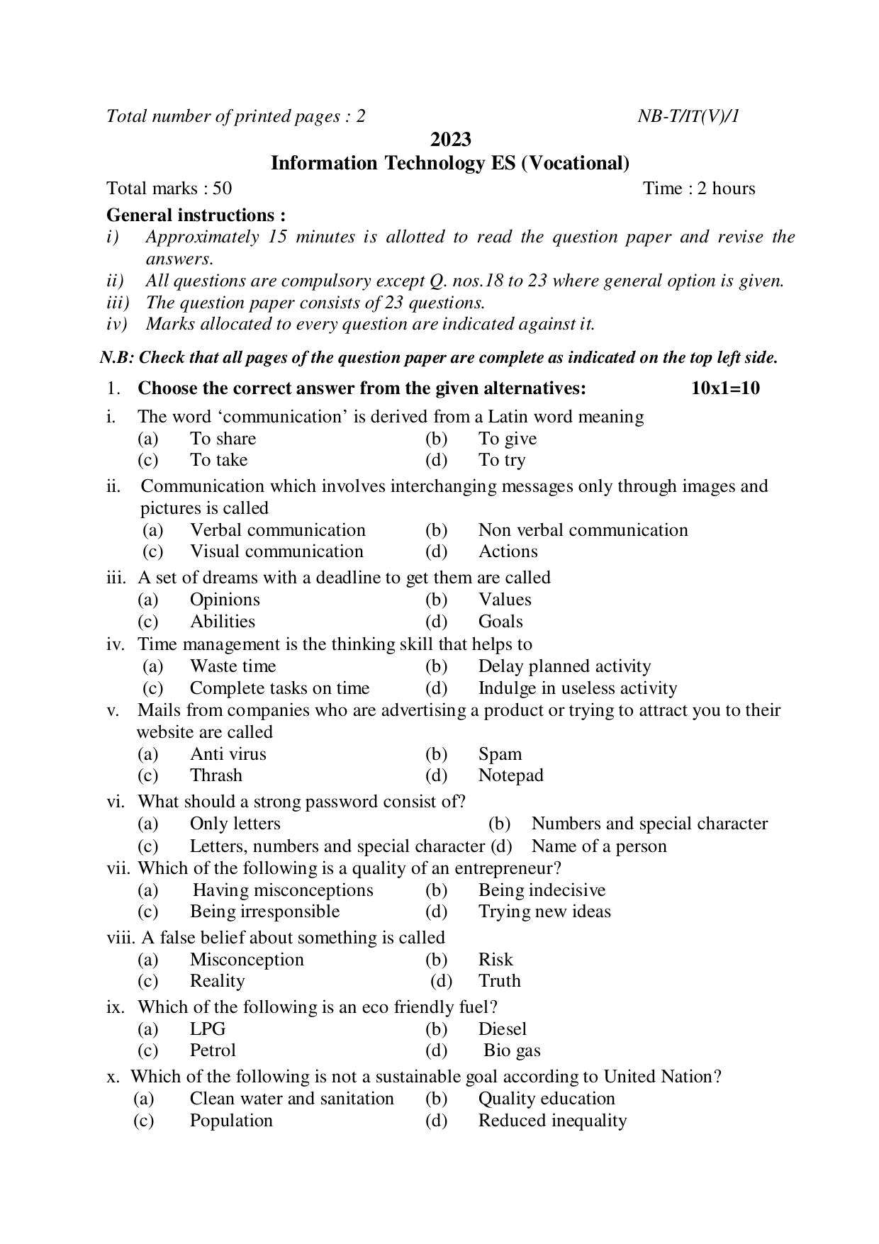 Nagaland Board NBSE Class 10 /  HSLC 2023 Question Paper (All Subjects) - Page 79