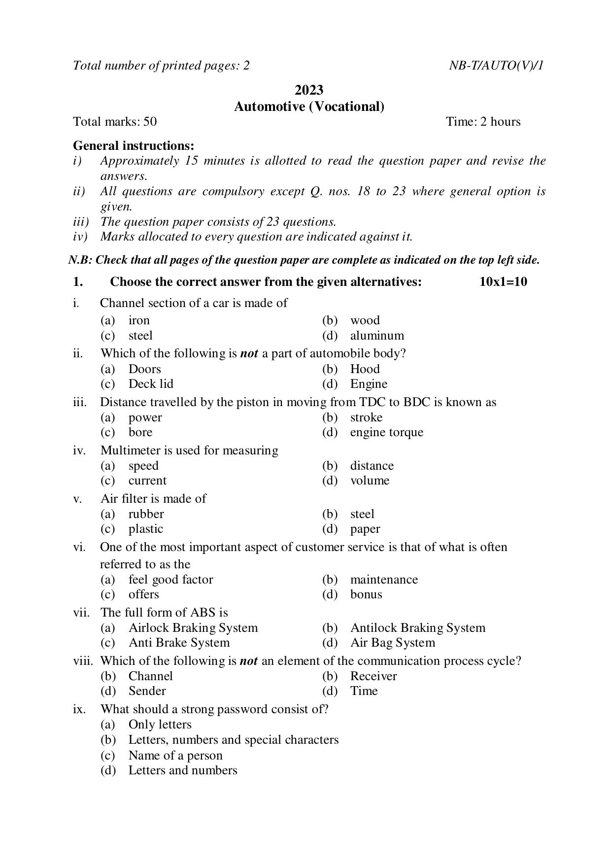 Nagaland Board NBSE Class 10 /  HSLC 2023 Question Paper (All Subjects) - Page 95
