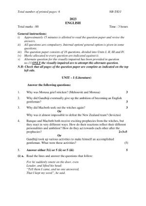 Nagaland Board NBSE Class 10 /  HSLC 2023 Question Paper (All Subjects)