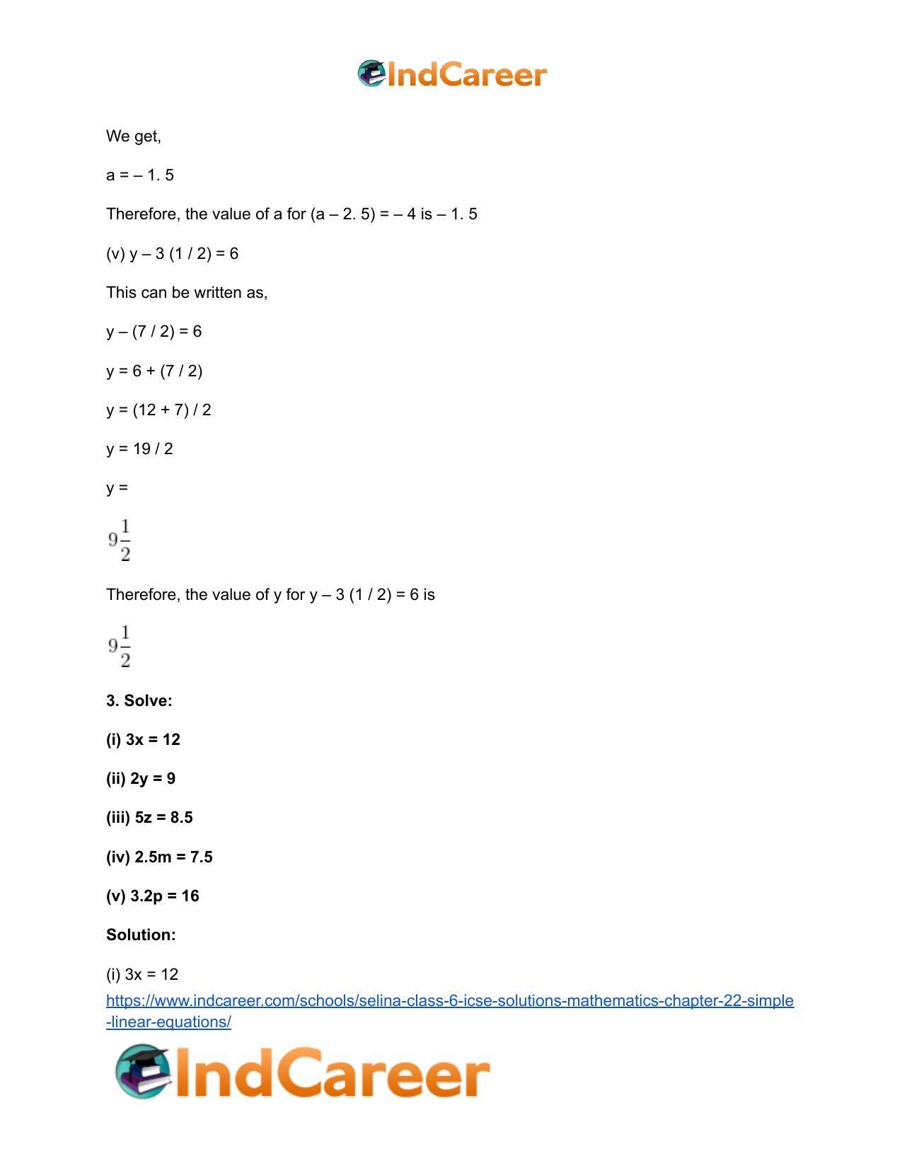 Selina Class 6 ICSE Solutions Mathematics : Chapter 22- Simple (Linear) Equations - Page 5