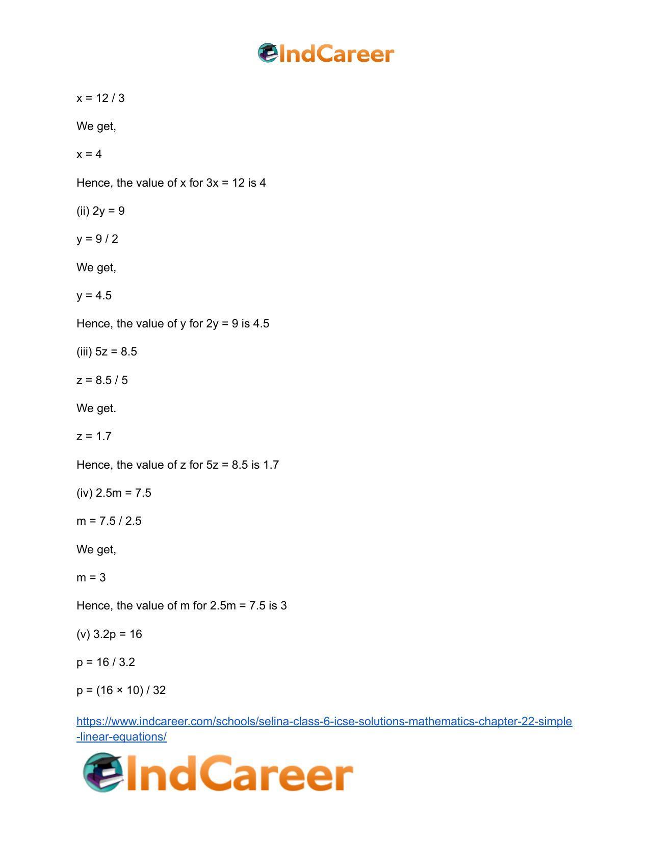 Selina Class 6 ICSE Solutions Mathematics : Chapter 22- Simple (Linear) Equations - Page 6