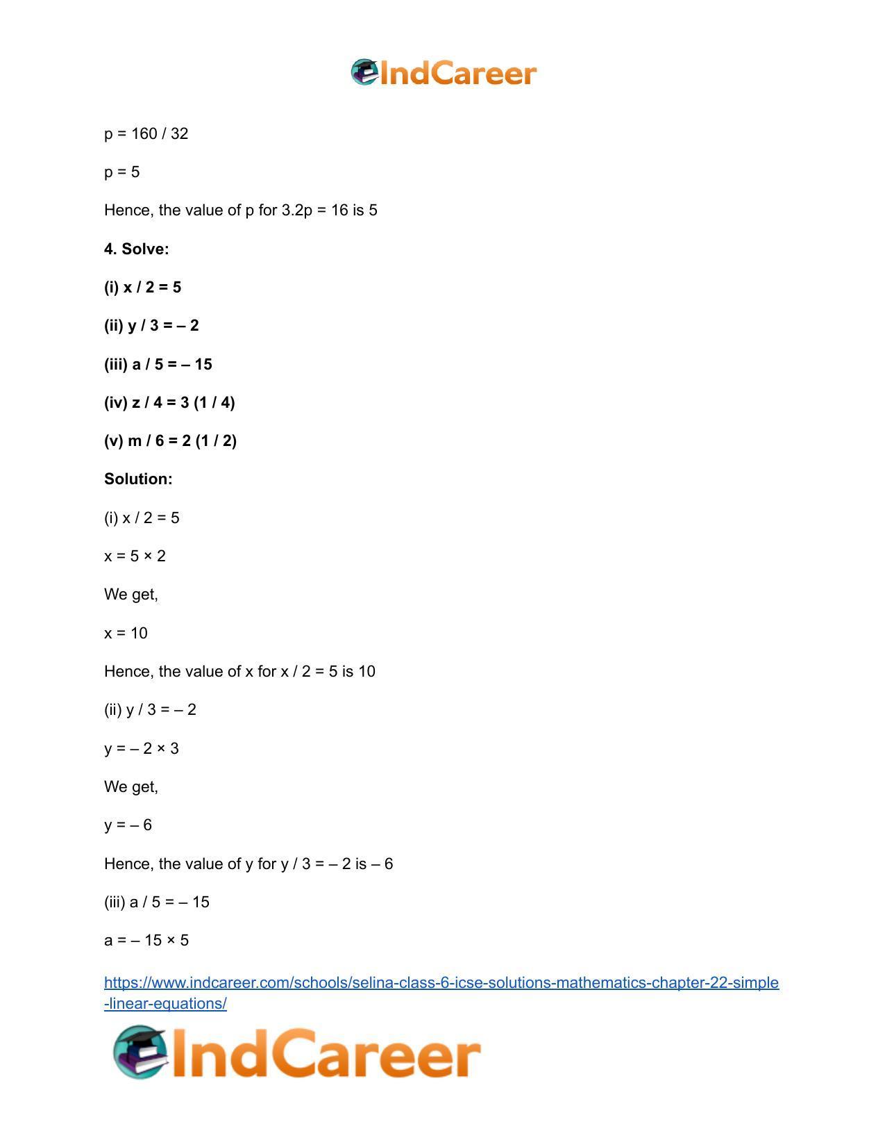 Selina Class 6 ICSE Solutions Mathematics : Chapter 22- Simple (Linear) Equations - Page 7