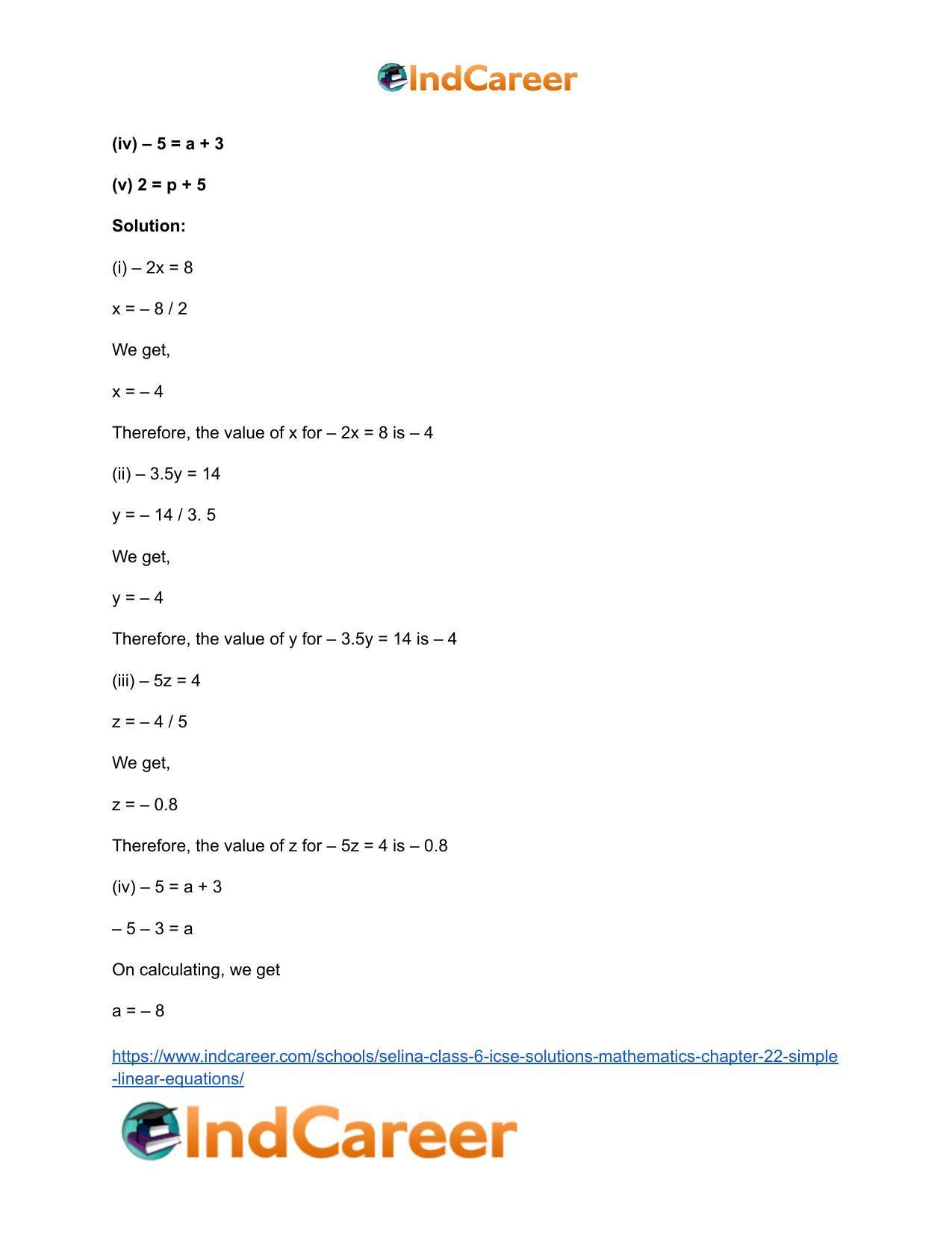 Selina Class 6 ICSE Solutions Mathematics : Chapter 22- Simple (Linear) Equations - Page 9