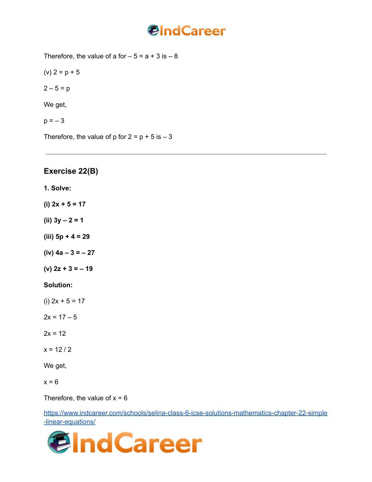 Selina Class 6 ICSE Solutions Mathematics : Chapter 22- Simple (Linear) Equations - Page 10