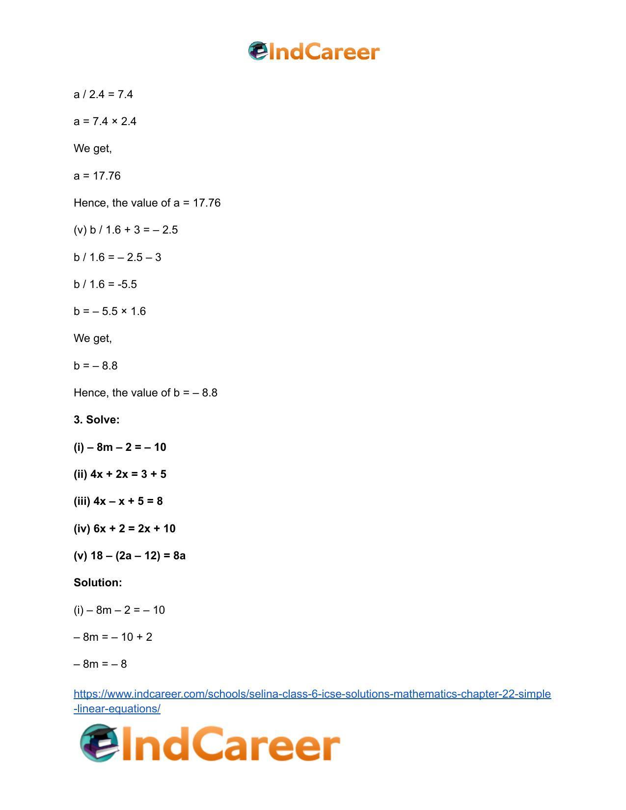 Selina Class 6 ICSE Solutions Mathematics : Chapter 22- Simple (Linear) Equations - Page 14