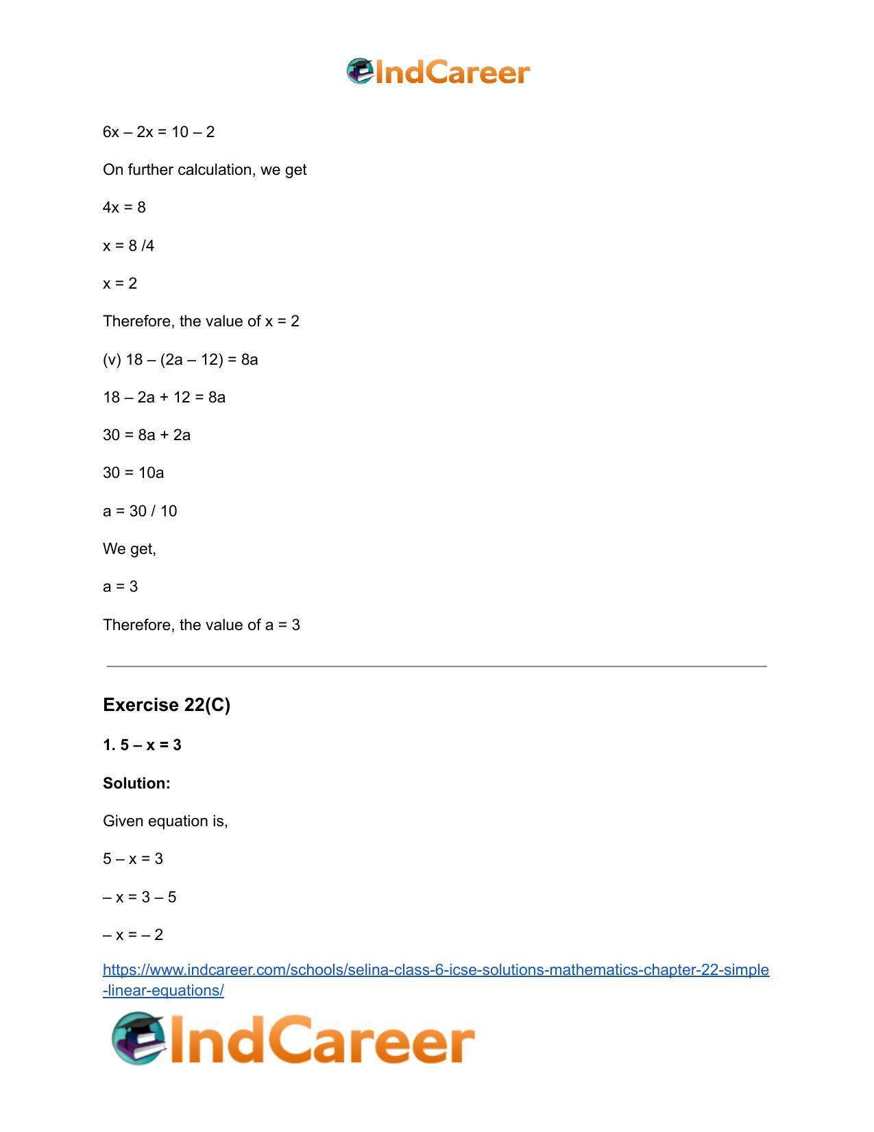 Selina Class 6 ICSE Solutions Mathematics : Chapter 22- Simple (Linear) Equations - Page 16