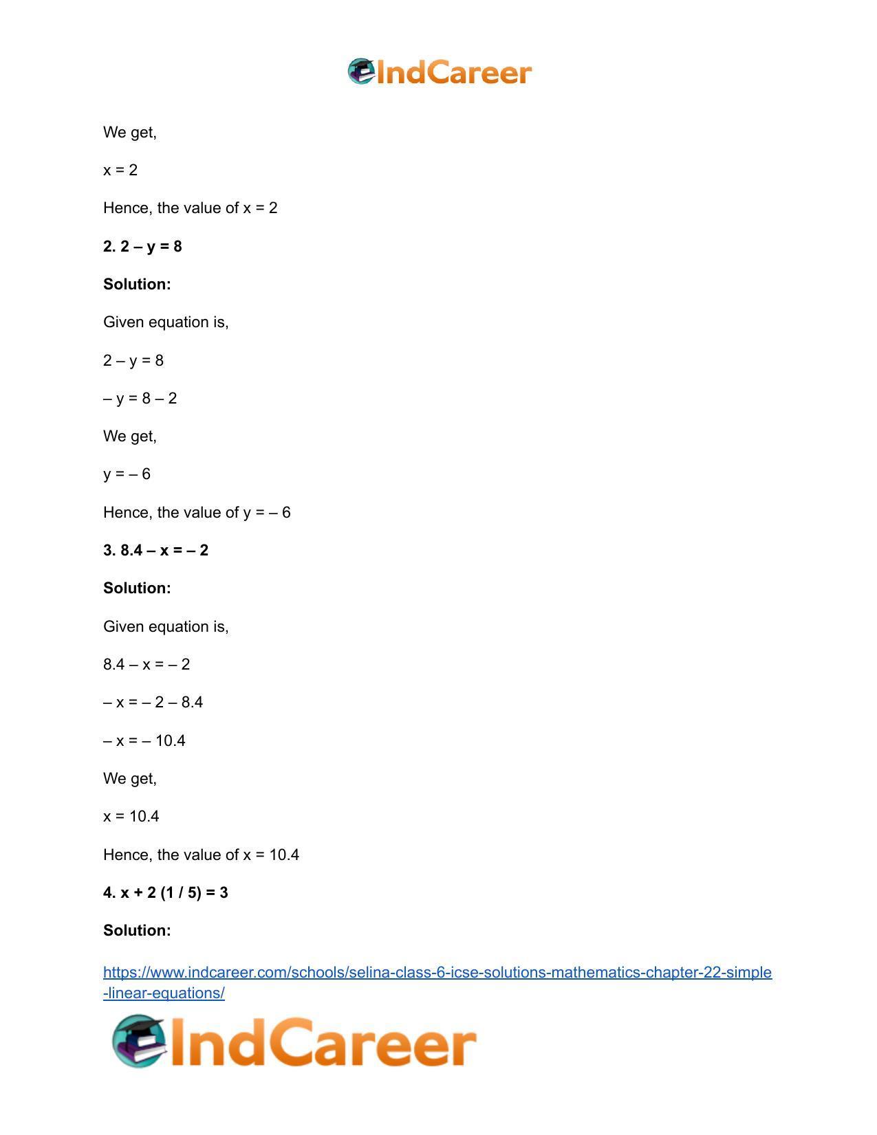 Selina Class 6 ICSE Solutions Mathematics : Chapter 22- Simple (Linear) Equations - Page 17