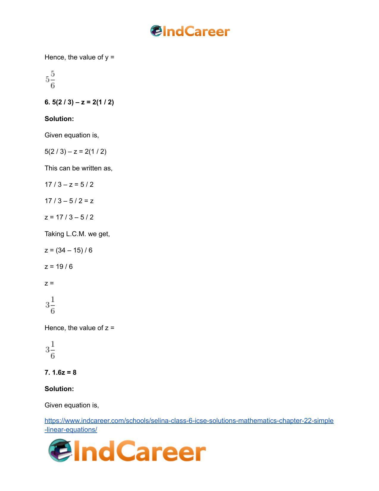 Selina Class 6 ICSE Solutions Mathematics : Chapter 22- Simple (Linear) Equations - Page 19