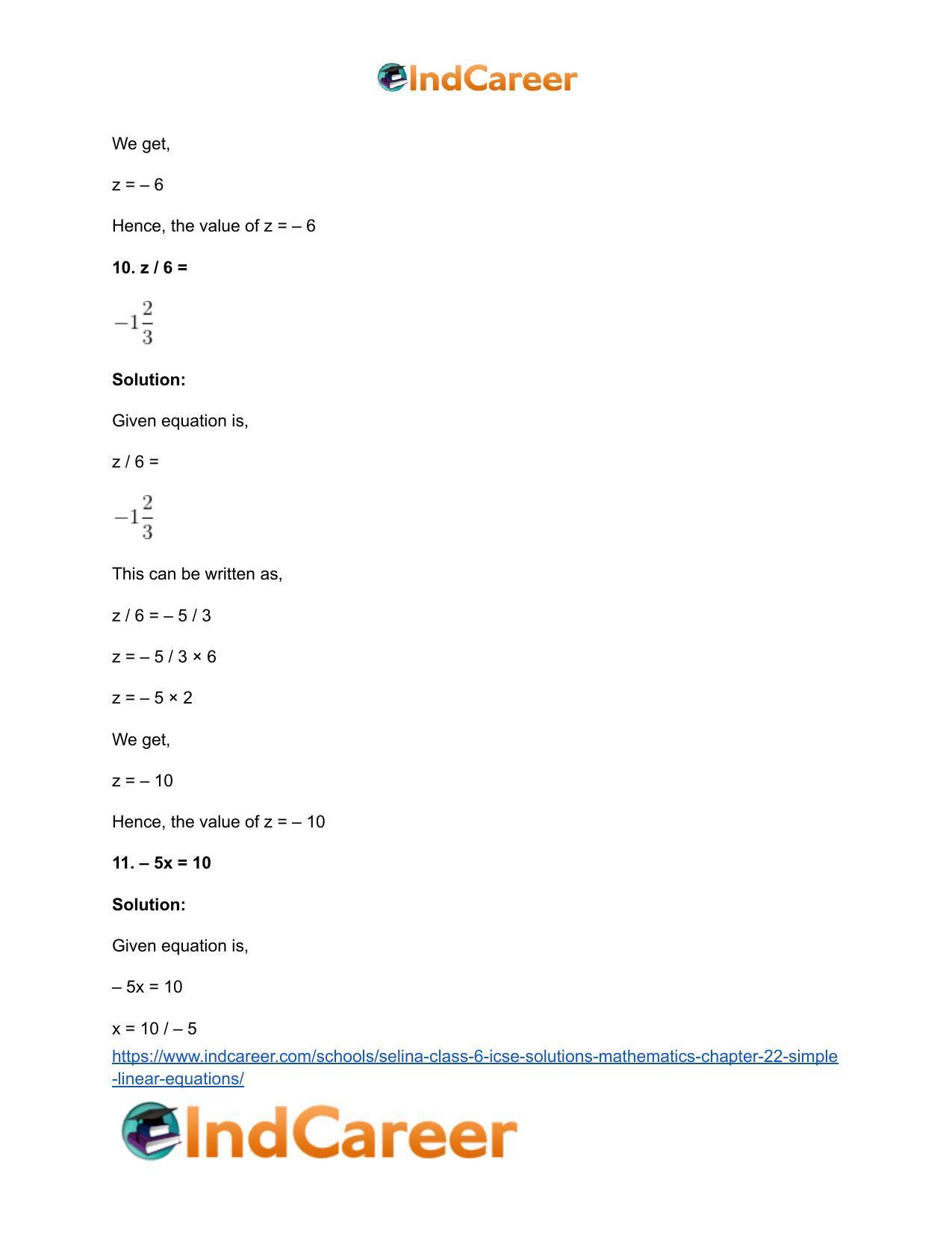 Selina Class 6 ICSE Solutions Mathematics : Chapter 22- Simple (Linear) Equations - Page 21