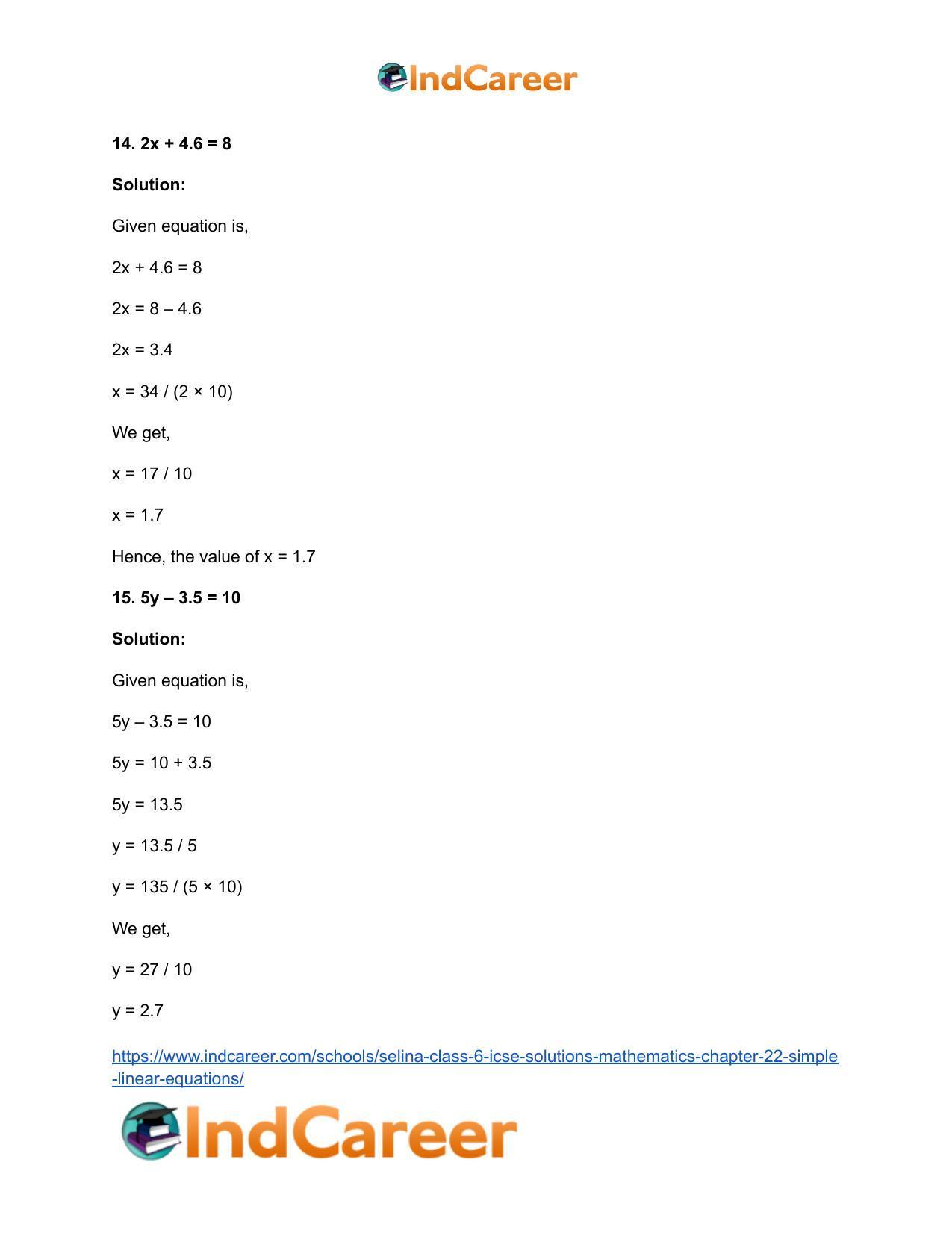 Selina Class 6 ICSE Solutions Mathematics : Chapter 22- Simple (Linear) Equations - Page 23